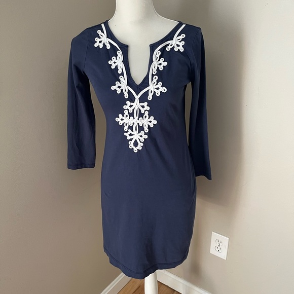 Lilly Pulitzer Marina Pima Cotton Embroidered Quarter Sleeve Shift Mini Dress XS - Picture 2 of 10